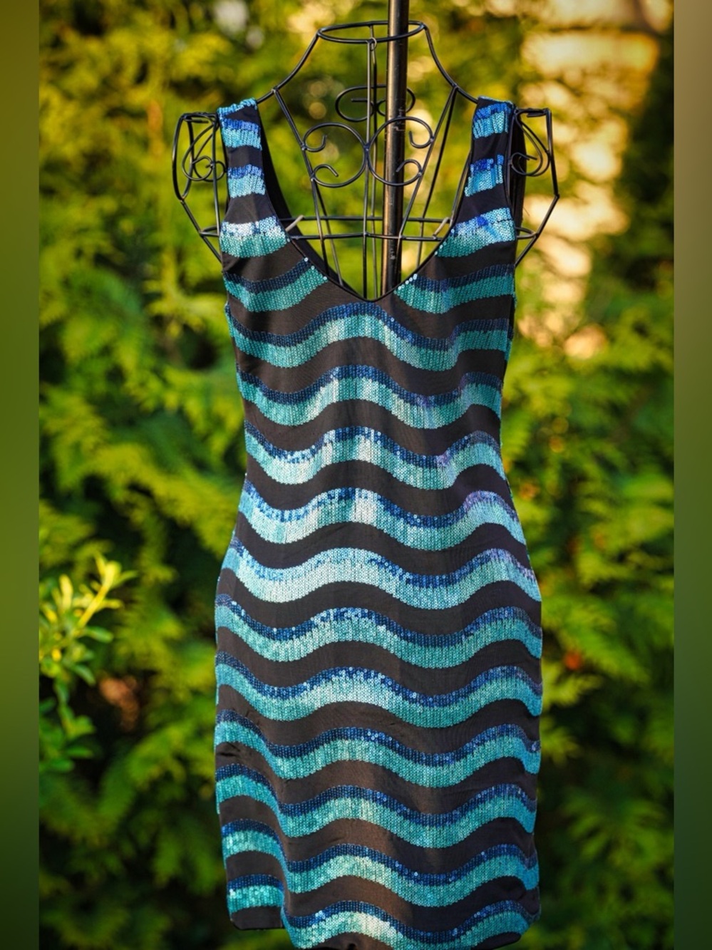 As You Wish Black & Turquoise Sequin Striped Mini Dress - Picture 6 of 9